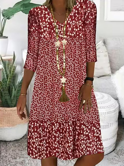 Sommerkleid mit V-Ausschnitt und bedruckten Ärmeln m300063 