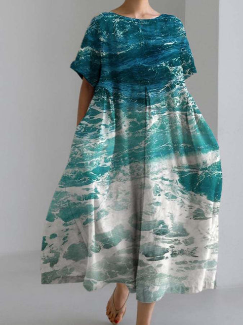 Lockeres Damenkleid mit Rundhalsausschnitt, modisches High-End-Kleid mit kurzen Ärmeln und Print m301052