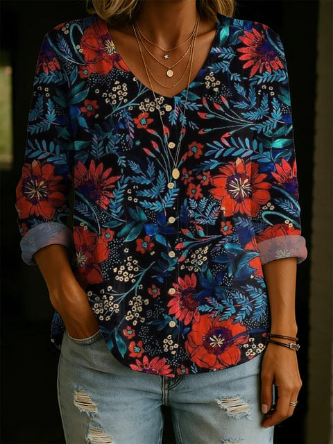 Crew neck women's flower 3D printed top m303179