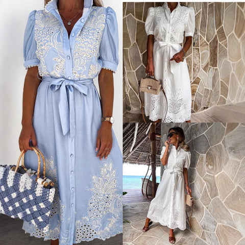 Summer new hollow short-sleeved waist pendulum dress m301880