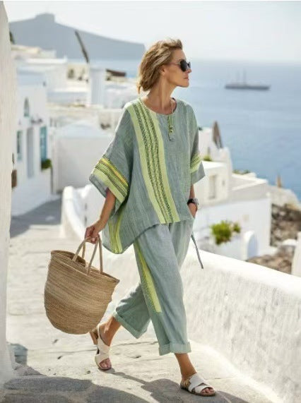 Ramie Bamboo Fiber Top Women's Summer Loose Casual Versatile V-Neck Feifei Sleeve Shirt m301525