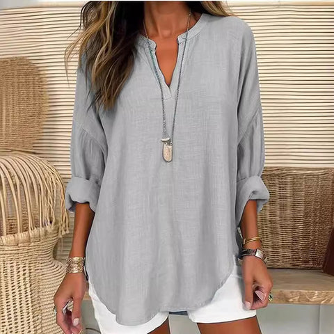 Kleine V-ausschnitt button-down schulter langarm frauen T gebogene saum kleidung m301361 