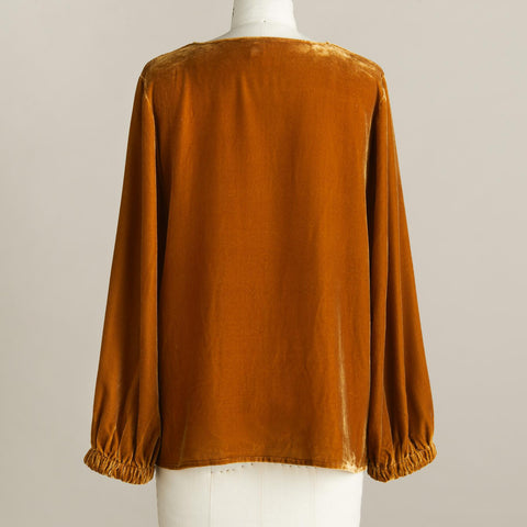 Long Sleeve Bottom Women's Top Solid Color Golden Velvet Pile Collar Pleated T-Shirt m302273