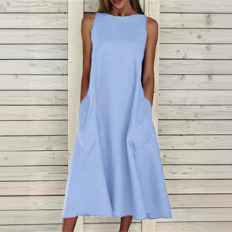 Robe à col rond sans manches et double poche M300157 