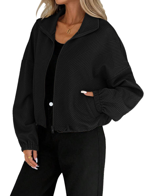 Turtleneck hem drawstring pocket ladies loose baseball jacket m302164