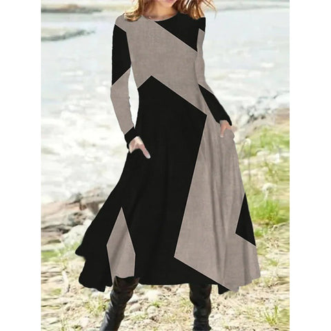 Retro-Stil Mode Herbst und Winter langärmeliges Super-Pendel langes Kleid m300863 