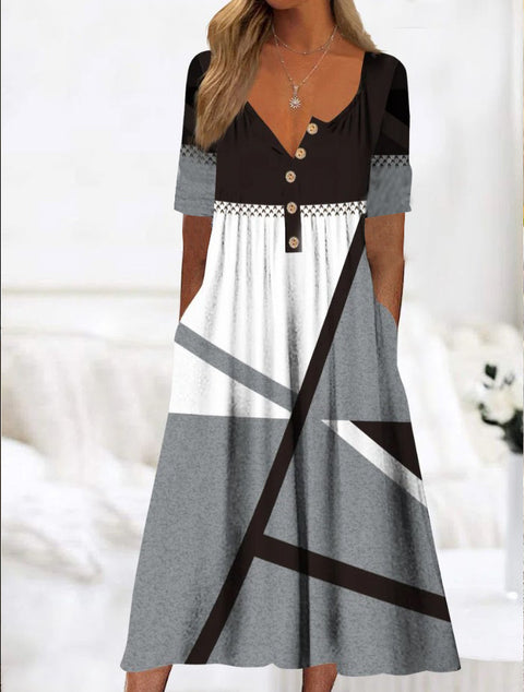 Robe boutonnée avec cardigan à poches imprimé m300714 