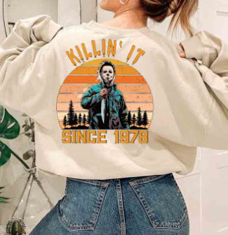 Pull sans capuche à manches longues et imprimé citrouille pour femme M300640 