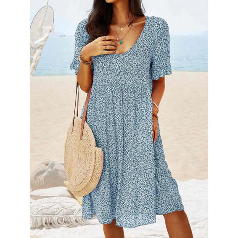 Bedrucktes langes, mittellanges und langes urbanes, lässiges Retro-Kurzarmkleid für Damen m301231 
