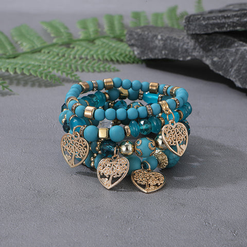 Nouveau bracelet bohème créatif à pompons et perles multicouches m3331286