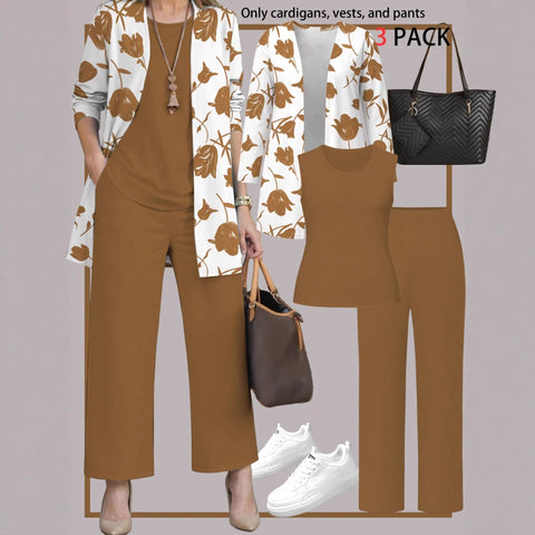Pink three-piece casual suit women's cardigan wide-leg pants m302761