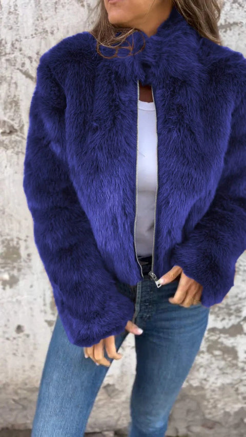 Veste décontractée à col roulé et fermeture éclair en fausse fourrure pour femme, automne et hiver, m301328 