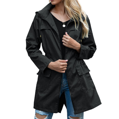 Autumn and winter new hooded waist rainproof clothing foreign trade zipper women's raincoat outdoor mountaineering jacket m301826