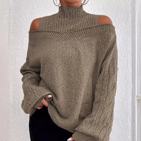 Schulterfreier Halbrollkragenpullover locker gestrickter Pullover Damen m300502 