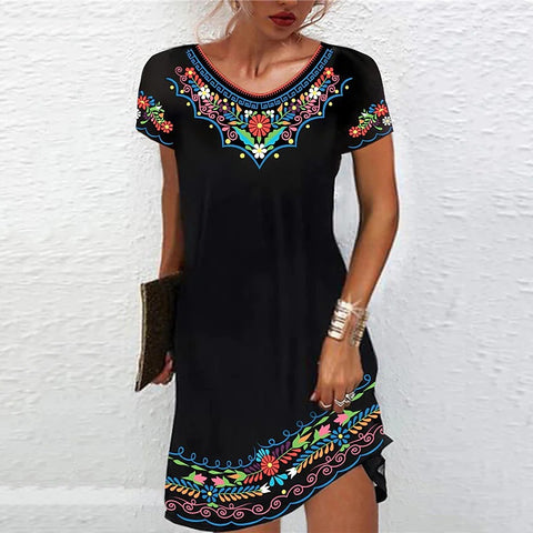 Robe décontractée imprimée à manches courtes et taille moyenne M300193 