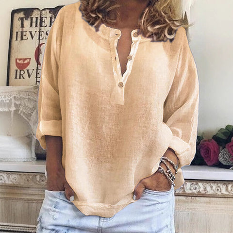 Solid color casual loose long-sleeved linen shirt m301295