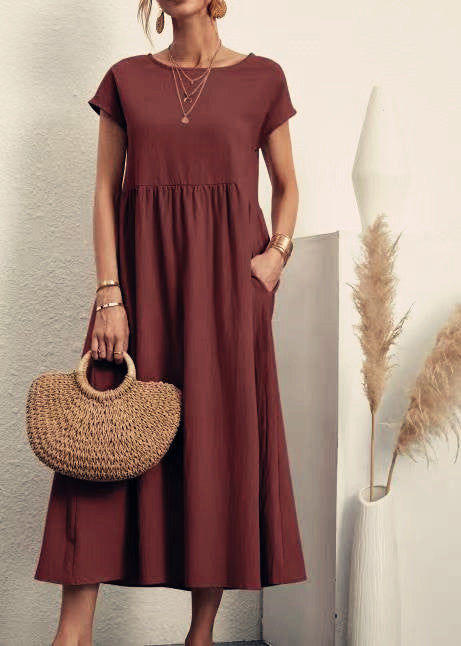 Robe ample sans manches en coton et lin avec poches m301061 