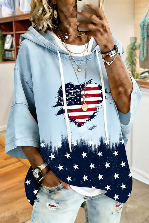 Independence Day 250th Anniversary Printed Loose Hooded T-Shirt m302995