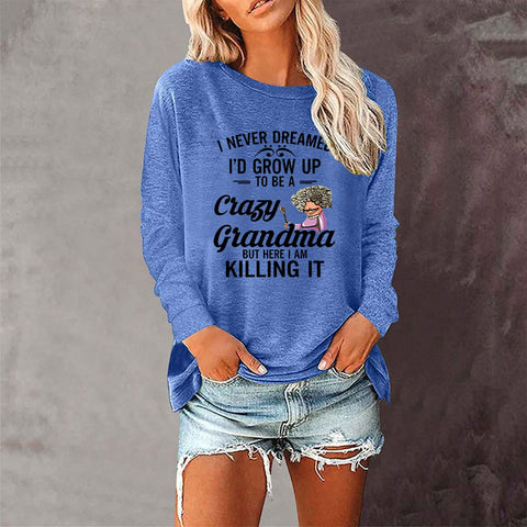 Lose rundhals außenhandel druck langarm frauen T-shirt top m300920 