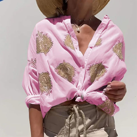 Chemise femme à manches longues et revers boutonnés, imprimée Independent Station m301309 