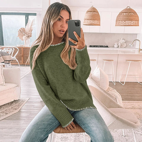 Pull en tricot tendance à col ras du cou pour femme m300629 