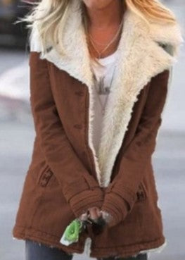Hot Sale Autumn and Winter Solid Color Plush Hooded Medium and Long Jacket Female m301987