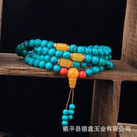 Bracelet multicouches en perles de Bouddha turquoise, ornement tibétain, 108 perles de Bouddha, bracelet enroulé en perles de Bouddha turquoise, fil élastique m3331228