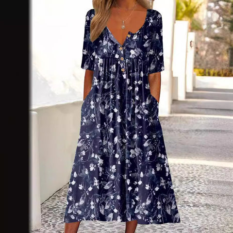 Robe boutonnée avec cardigan à poches imprimé m300714 