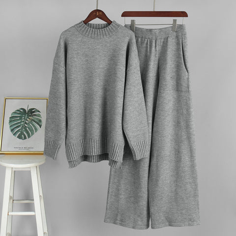 Turtleneck sweater set for women's autumn and winter new loose long-sleeved trousers knitted set for women m301787