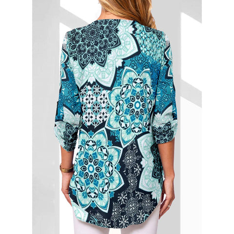 Chemise ample à manches longues et col en V pour femme, grande taille, fermeture éclair, manches retroussables, M300207 