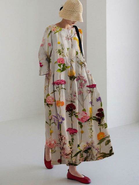 Lockeres, modisches Premium-Kleid mit Rundhalsausschnitt und langen Ärmeln und Aufdruck m301044