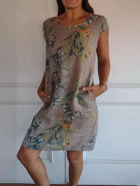 Robe ample à col rond et manches courtes imprimée m300103 
