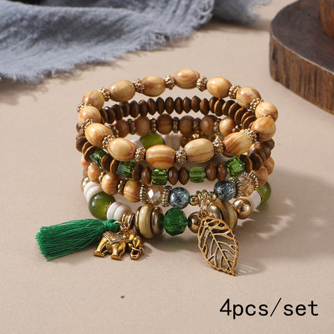 Nouveau bracelet bohème créatif à pompons et perles multicouches m3331286