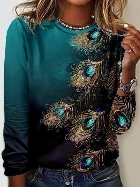 Autumn and winter women, new long-sleeved printed crew neck T-shirt top m301560