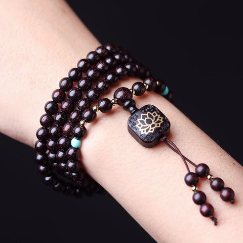 Bracelet en bois de santal rouge de Zambie, perles de Bouddha 0,6 mm, pendentif lotus plat, bracelet pour homme et femme m3331316