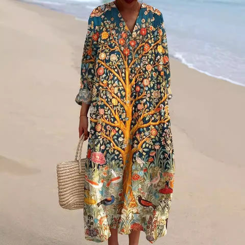 Robe décontractée à manches imprimées en 3D pour femme, motif floral, m301071
