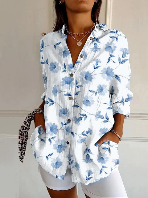 Sommertrend Langarmshirt Blumenmuster Druck 3D Shirt m301226 