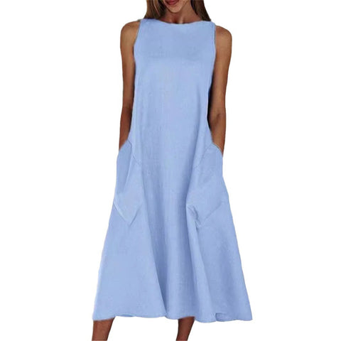 Robe à col rond sans manches et double poche M300157 