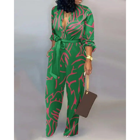 Lockerer Jumpsuit in Übergröße mit hoher Taille, lässiger Jumpsuit mit geradem Bein, Euro M300189 