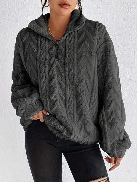 Double-sided plush latte casual zipper pullover top m302162