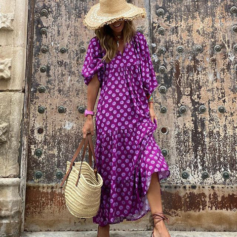 Robe à manches bouffantes à imprimé géométrique, jupe de rue frite m300902 
