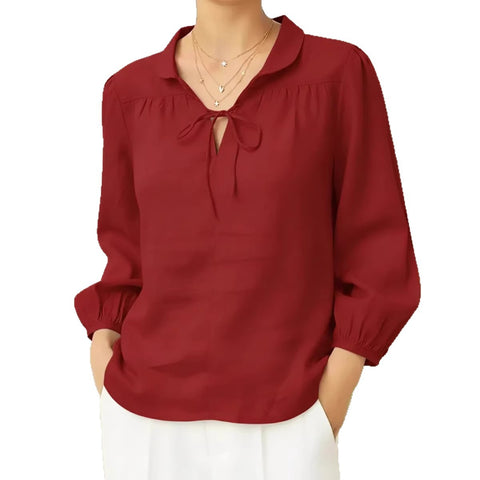 Lace collar lace-up top lantern sleeve m302719