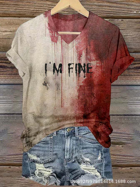 3D Halloween pattern printing, summer temperament casual V-neck short-sleeved European and American women's T-shirt m301688