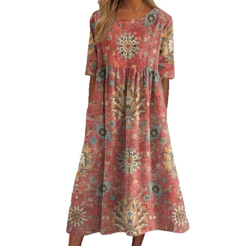 Sommer-neues, bedrucktes Pendelkleid mit Rundhalsausschnitt und mittlerer Taille m301250 