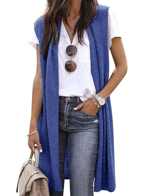 Cardigan tendance mi-long sans manches pour femme M300300 