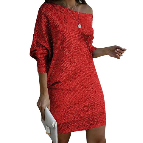 Women's mid-skirt slanted shoulder bead piece dress dress dress m301589