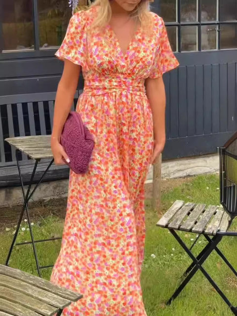 Robe imprimée tempérament à col en V et taille M301307 