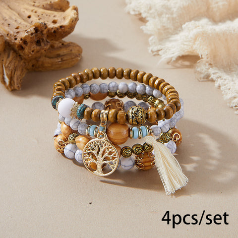 Nouveau bracelet bohème créatif à pompons et perles multicouches m3331286