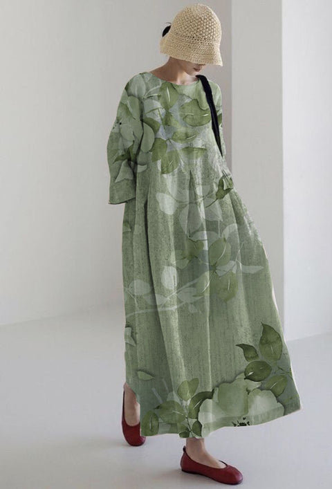 Lockeres, modisches, hochwertiges, langärmeliges Kleid mit Rundhalsausschnitt und Print m301054