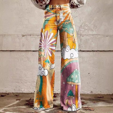 3D heat transfer flared pants simulation denim trousers loose pants m301550